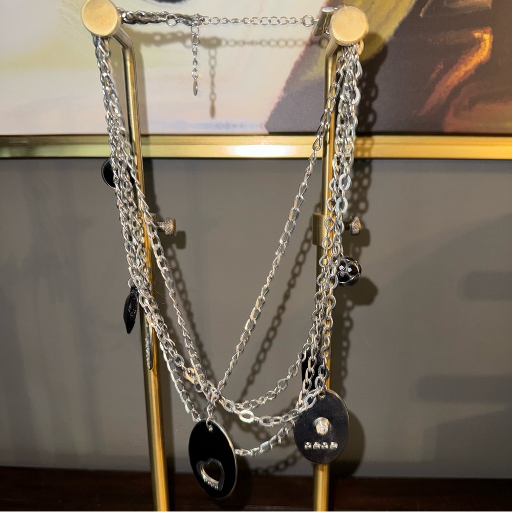 Bebe Silver and Black Multi-Layered Necklace